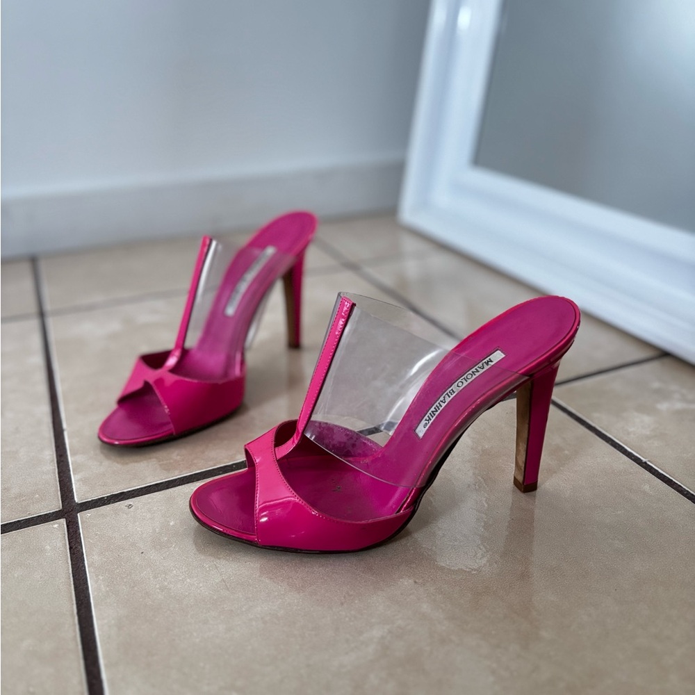 Manolo Blahnik Authentic PVC Pink heels